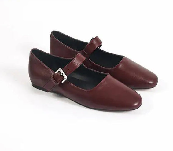 Mary Janes Cuir shoes in burgundy leather with buckle closure | SuzzaneMarket
