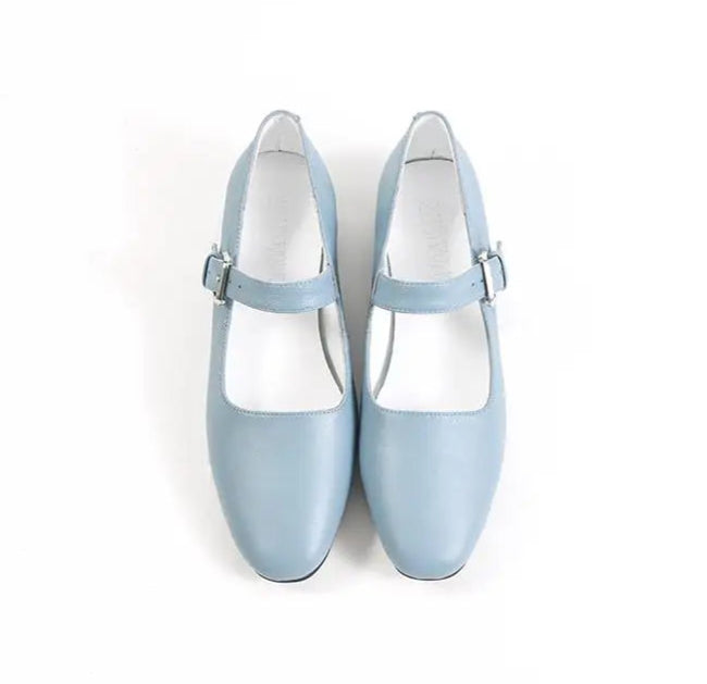 Ballerines Mary Janes en cuir souple bleu clair avec fermeture boucle, parfaits pour toutes occasions |SuzzaneMarket