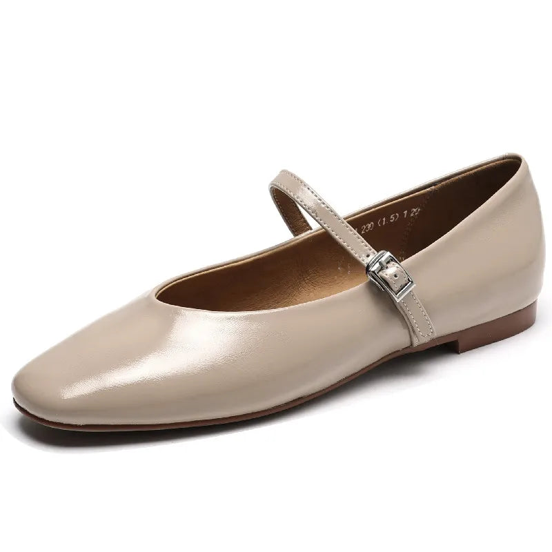 Mary Janes Cuir Lisse - Ballerines plates en cuir brillant avec bride à boucle | SuzzaneMarket