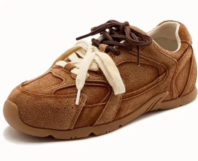Baskets Tous terrains en Cuir Suède couleur marron avec lacets, modèle solide et confortable | Suzzanemarket