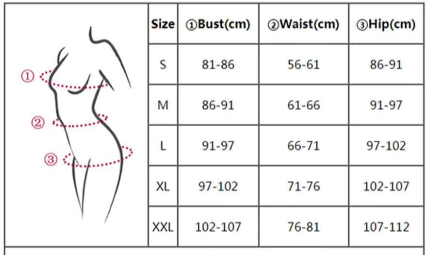 Size chart for Brésilien Triangle Tanga bikini showing measurements for bust, waist, and hip in centimeters | SuzzaneMarket