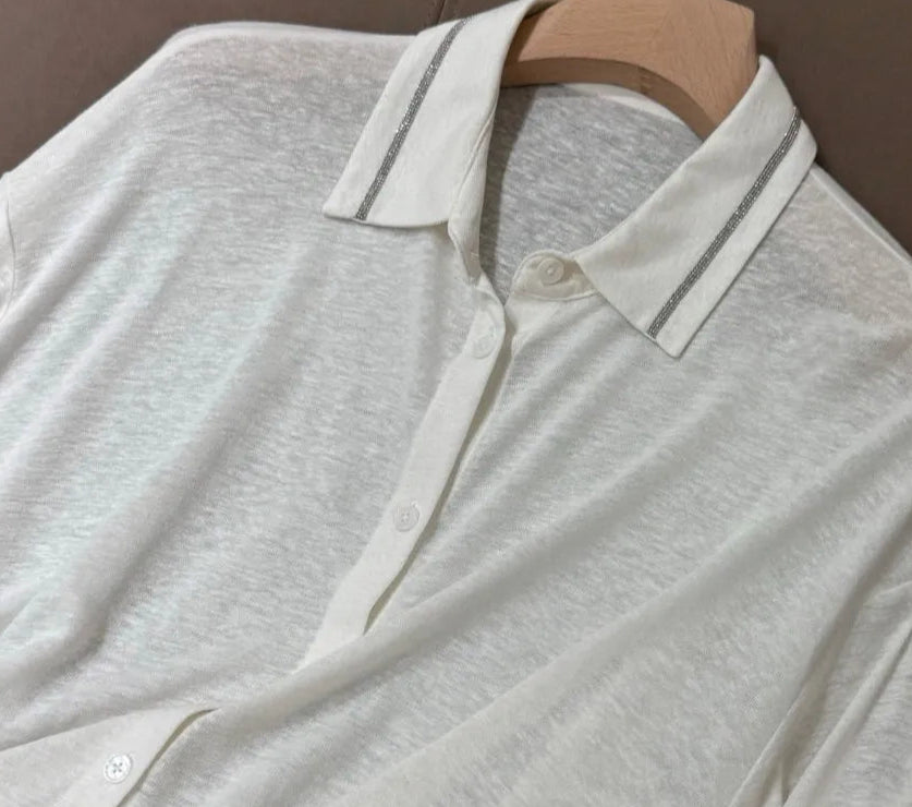 Chemise Jersey légère en lin et rayonne avec liseret sur le col | SuzzaneMarket