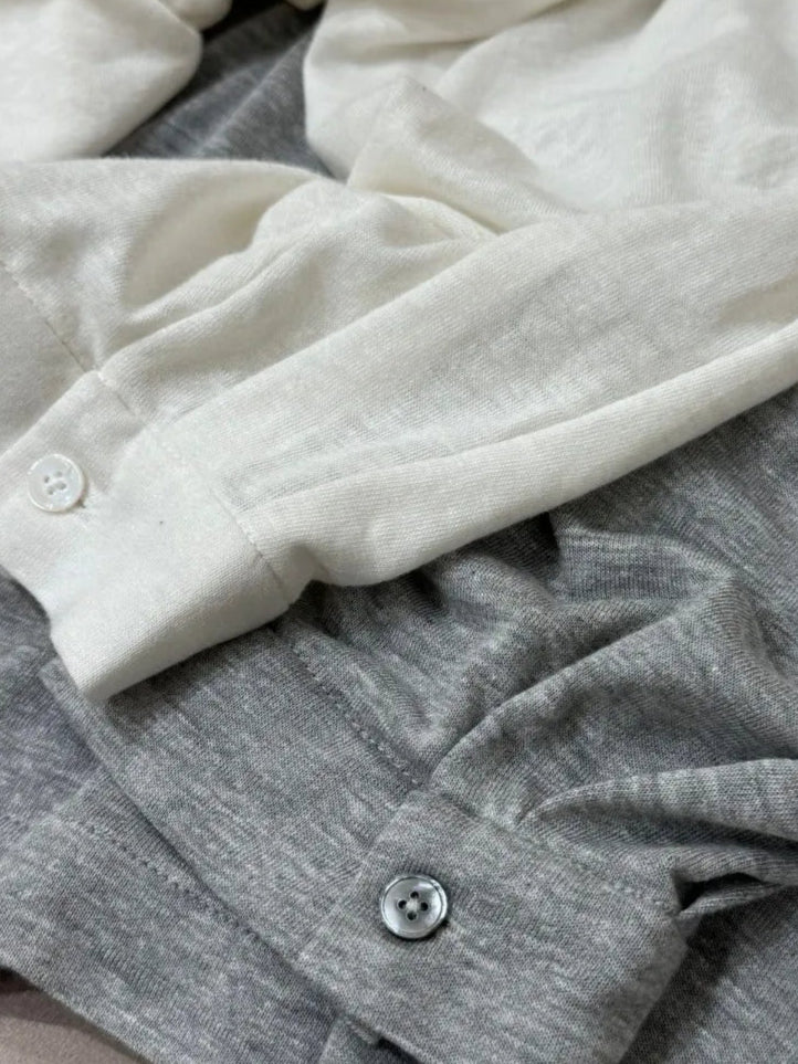 Chemise Jersey Légère en lin et rayonne, douce, légère, avec bouton, couleur crème et gris | SuzzaneMarket
