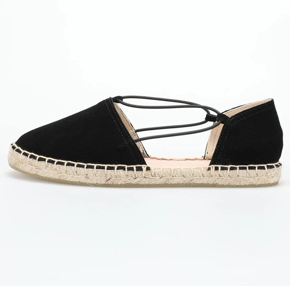Espadrilles Brides FOLIA with elastic straps, suede upper, and braided hemp sole | SuzzaneMarket