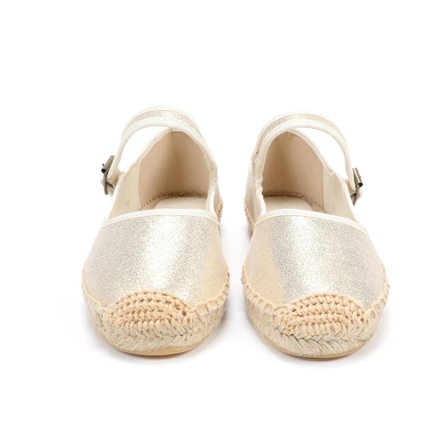 Espadrilles Mary Jane sandals in shiny gold canvas with braided hemp sole |SuzzaneMarket