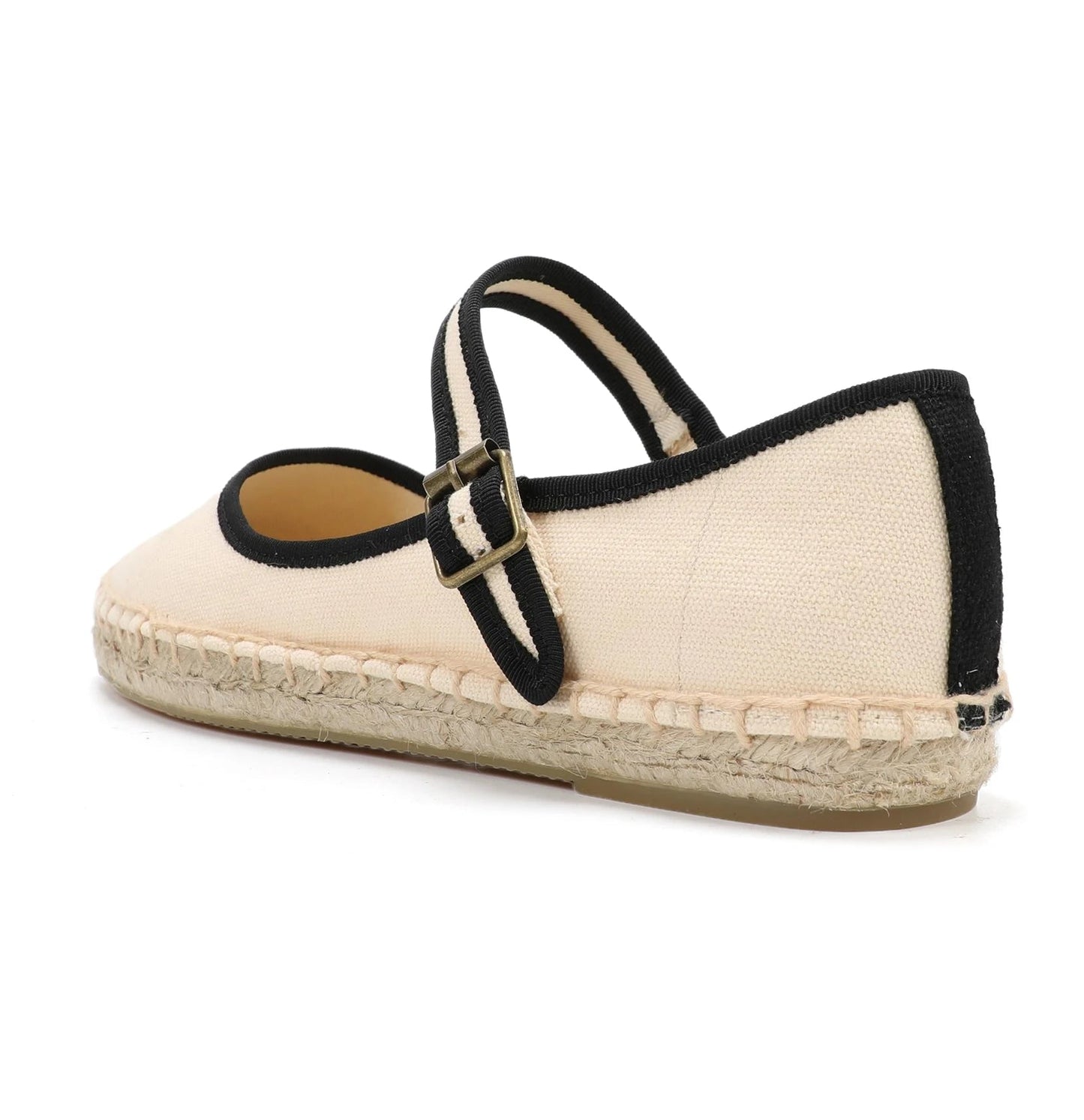 Espadrilles Mary Jane in cream with black trim, featuring hemp sole and canvas upper | SuzzaneMarket
