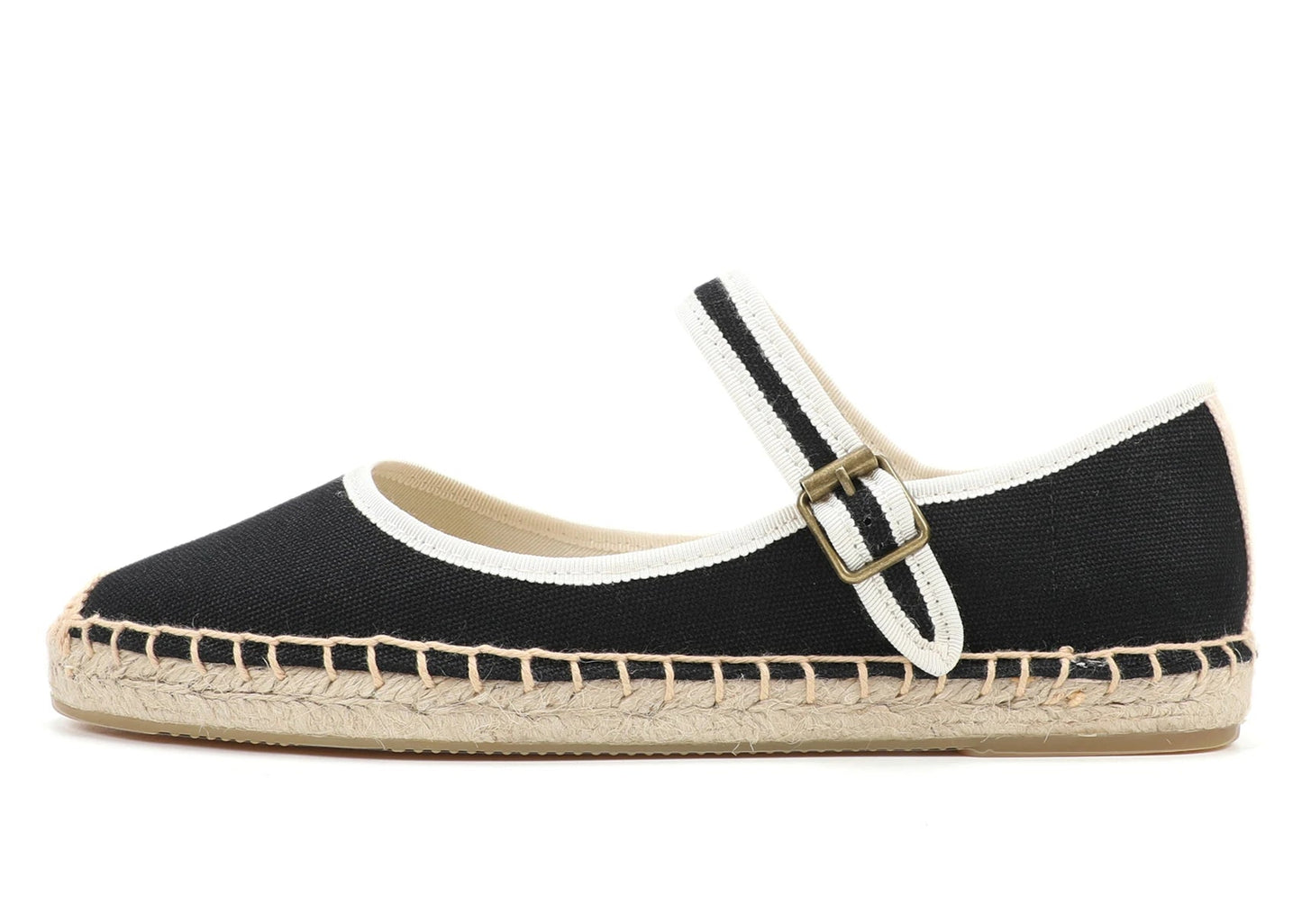Espadrilles Mary Jane black canvas shoes with ankle strap and braided jute sole | SuzzaneMarket