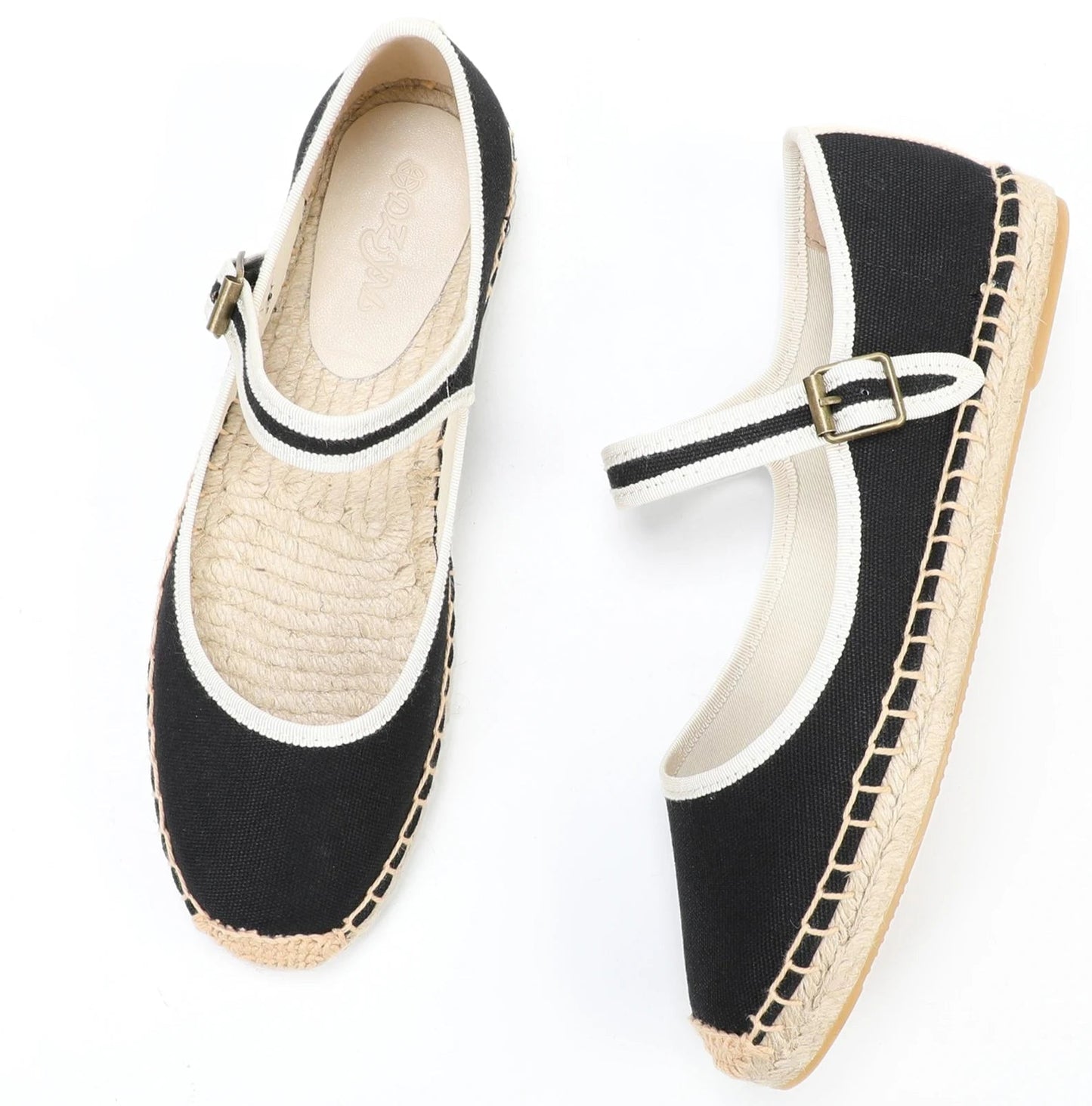 Espadrilles Mary Jane black canvas shoes with buckle | SuzzaneMarket