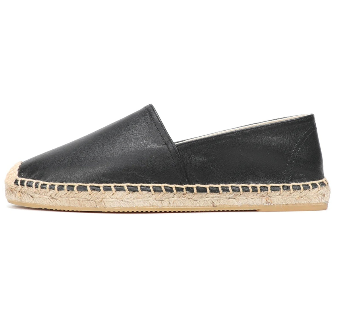 Espadrilles Cuir noir classiques avec semelle en chanvre et caoutchouc | SuzzaneMarket