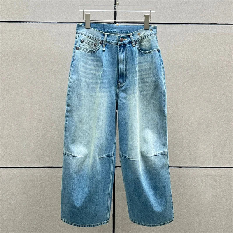 Jeans Court Y2K en denim 100% coton, taille haute, jambes larges, look régulier ou loose | SuzzaneMarket