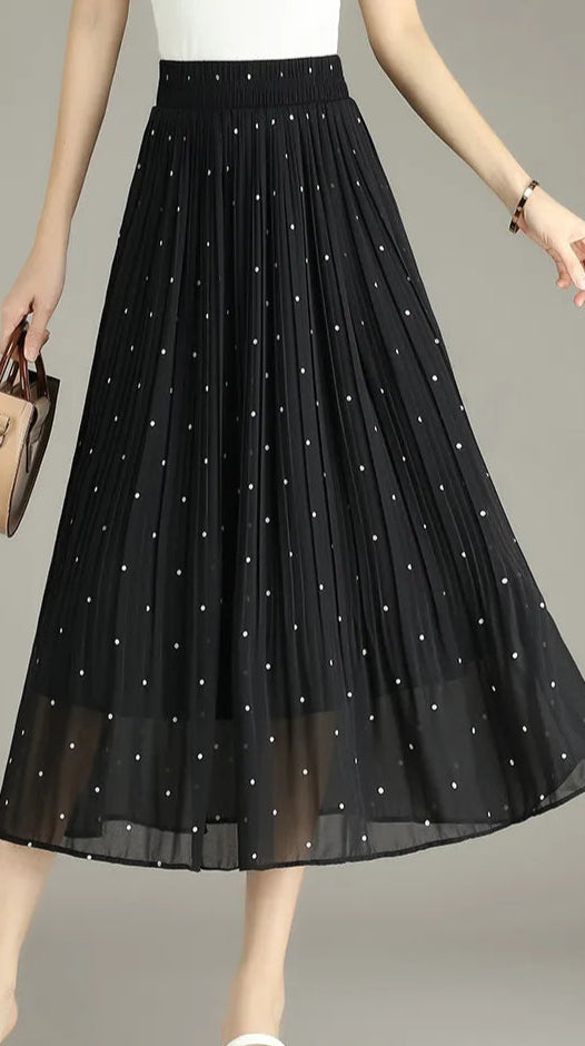 Jupe Tulle Pois noire, légère en polyester, avec pois transparents et taille élastique | SuzzaneMarket