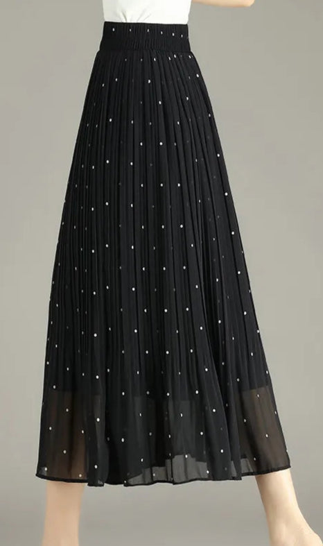 Jupe Tulle Pois noire en polyester, transparent à pois sur doublure, élastique à la taille, longueur mi-mollet | SuzzaneMarket