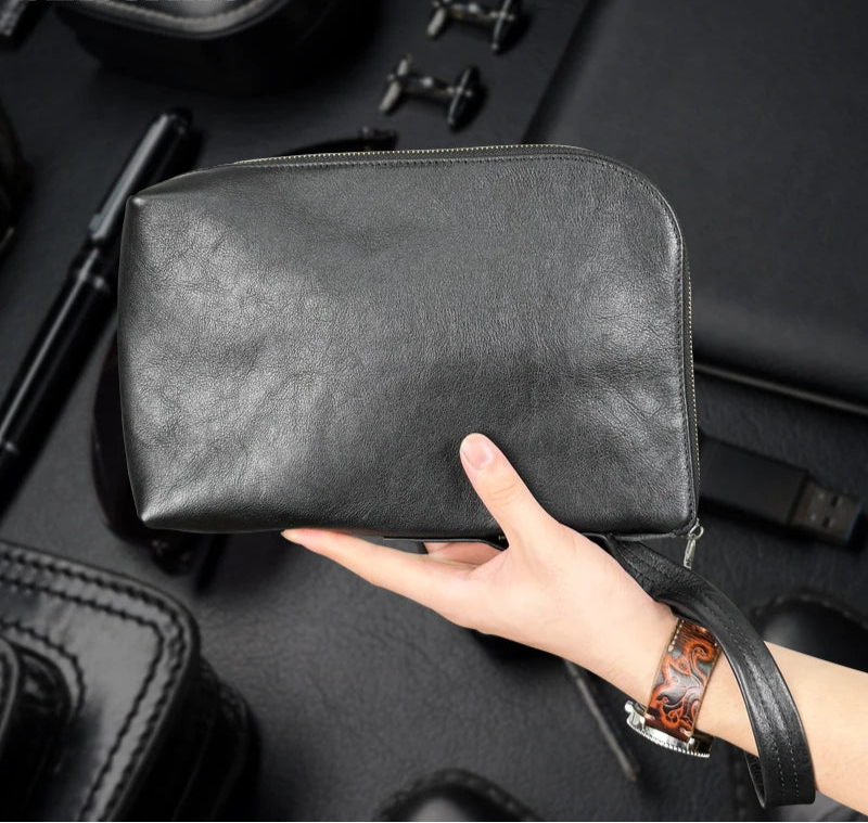Pochette Côme en Cuir Véritable Souple Black