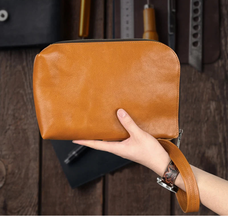 Pochette Côme en Cuir Véritable Souple Brown