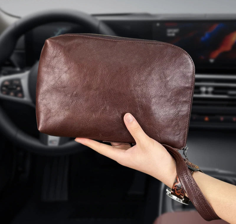 Pochette Côme en Cuir Véritable Souple Coffee