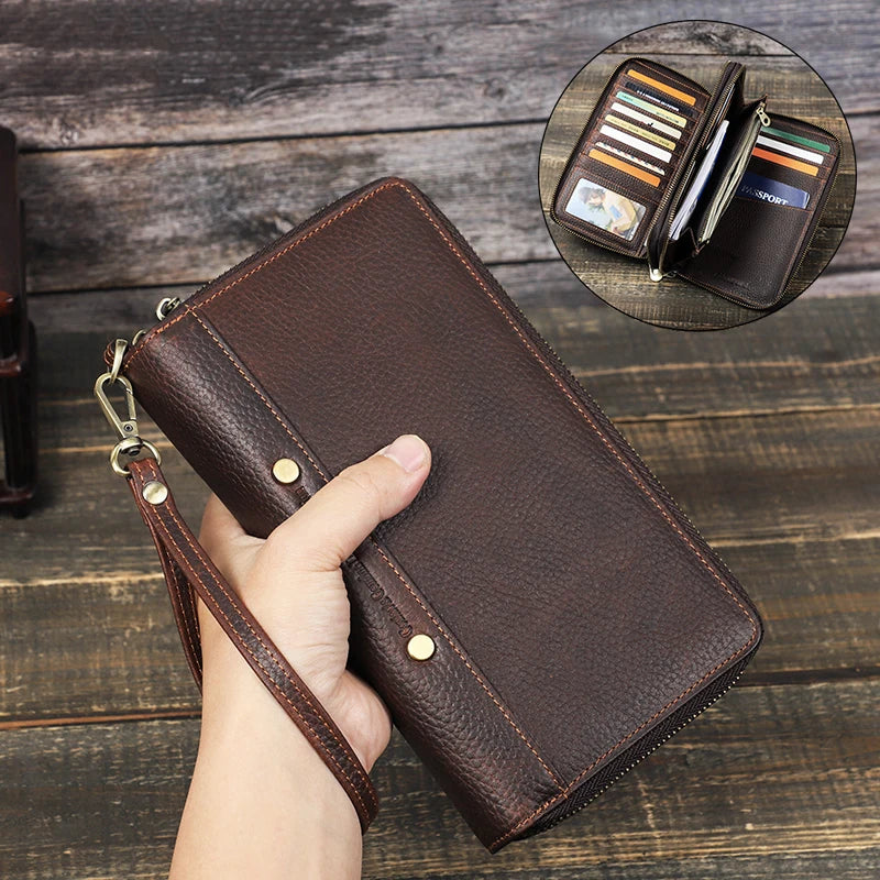 Pochette Deauville en Cuir Véritable Coffee