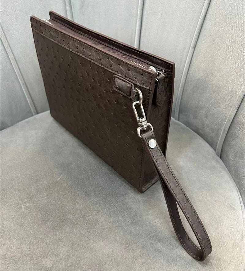Pochette Mercury en Cuir d'Autruche Marron Vue 3/4