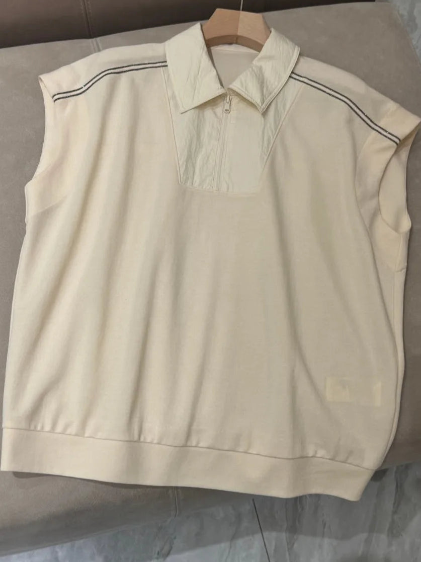 Polo Jersey Fin LITO, sleeveless cotton top with contrast collar and zipper, available in 4 colors |SuzzaneMarket
