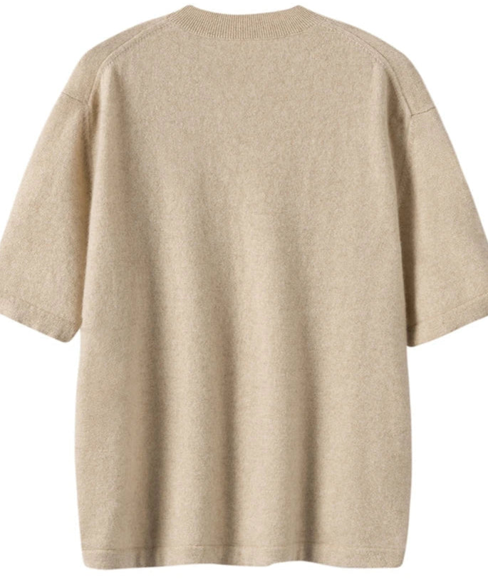 Pull cachemire de printemps beige, manches courtes, coupe loose, ultra doux et confortable | SuzzaneMarket