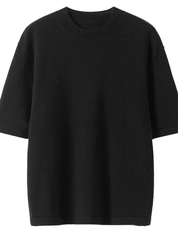 Pull cachemire noir, mi-bras, col rond, coupe loose, ultra doux - WONS |SuzzaneMarket