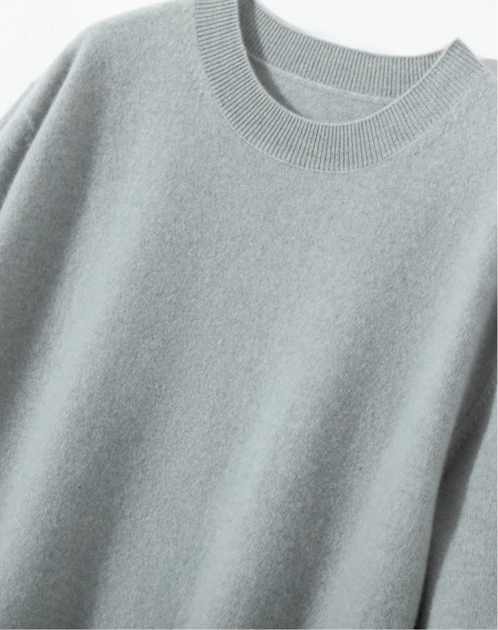 Pull cachemire printemps doux et léger, col rond, manches courtes, couleur gris. |SuzzaneMarket