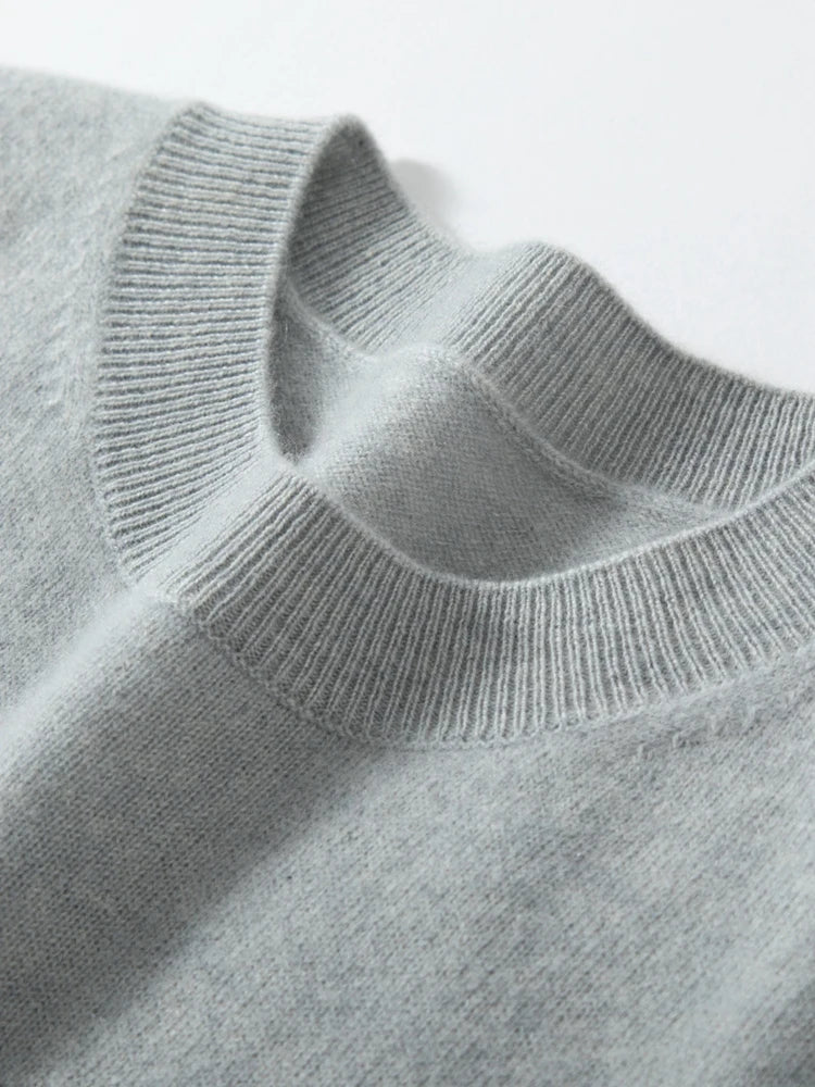 Pull cachemire printemps gris, doux et confortable, col rond et manches courtes |SuzzaneMarket