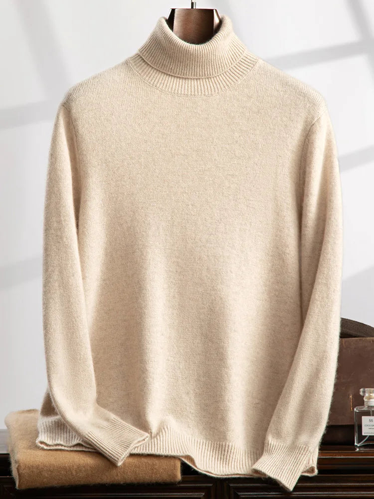 Pull à Col Roulé Roma 100% Cachemire Beige