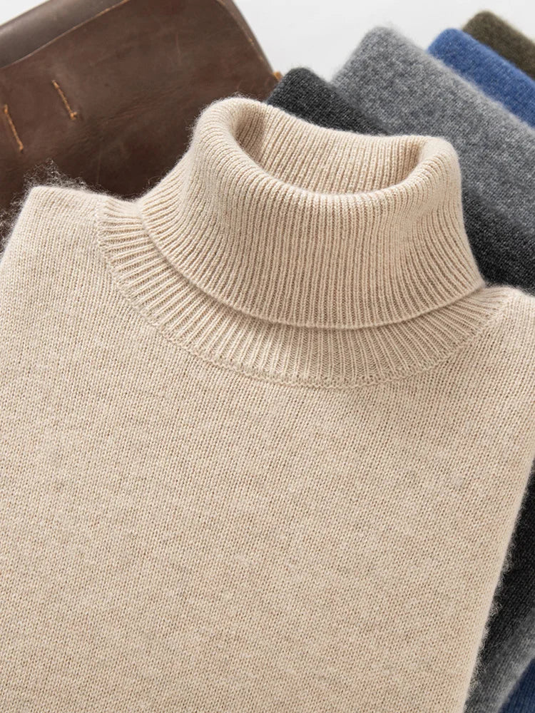 Pull à Col Roulé Roma 100% Cachemire Beige Zoom Col