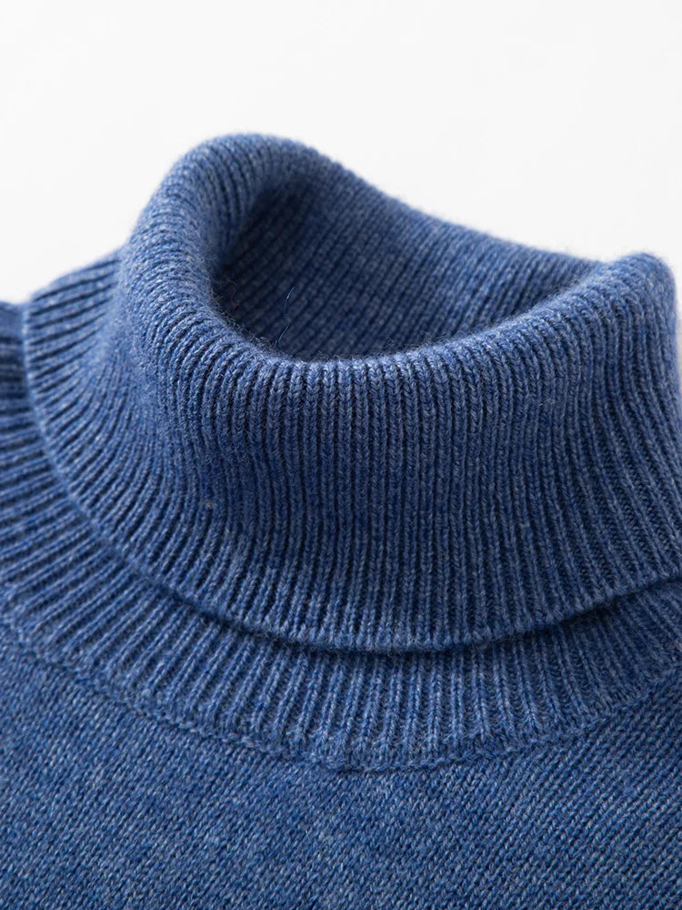 Pull à Col Roulé Roma 100% Cachemire Bleu Zoom Col