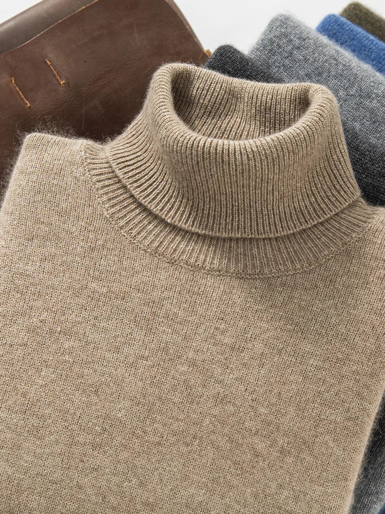 Pull à Col Roulé Roma 100% Cachemire Camel Zoom Col