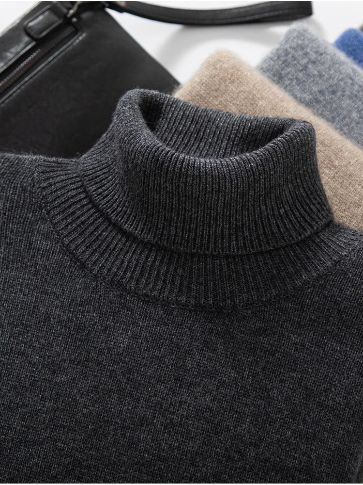 Pull à Col Roulé Roma 100% Cachemire Gris Anthracite Zoom Col