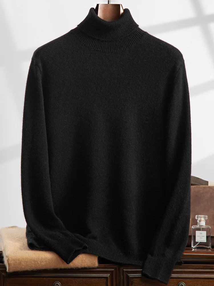 Pull à Col Roulé Roma 100% Cachemire Noir