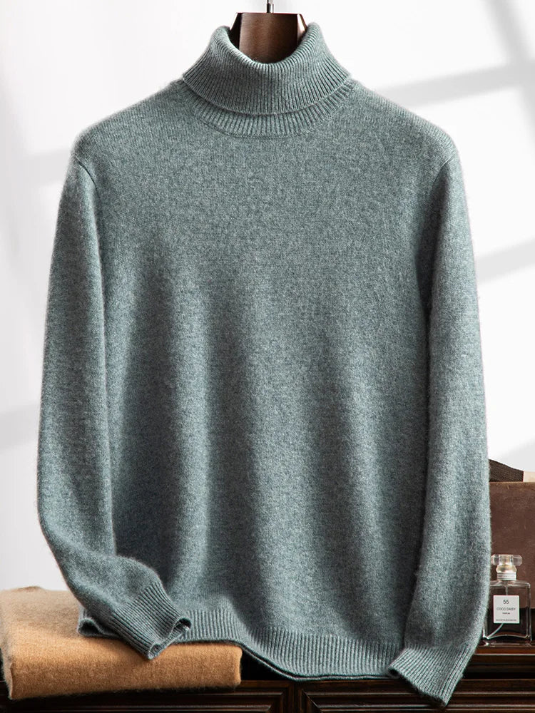 Pull à Col Roulé Roma 100% Cachemire Turquoise
