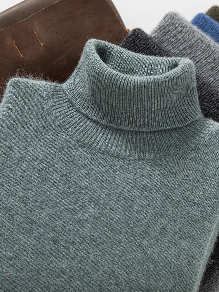 Pull à Col Roulé Roma 100% Cachemire Turquoise Zoom Col
