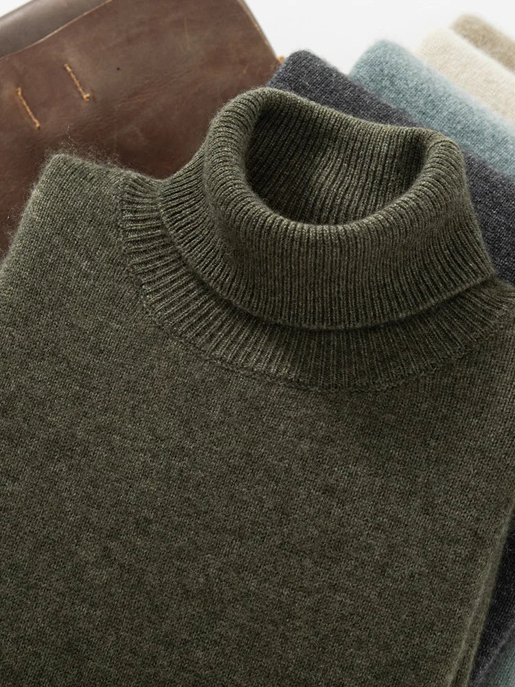 Pull à Col Roulé Roma 100% Cachemire Vert Matcha Zoom Col