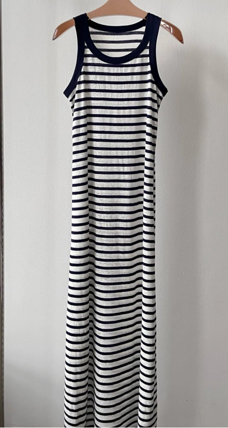 Robe débardeur tube en jersey de lin, rayée, style décontracté, longueur chaussures | SuzzaneMarket