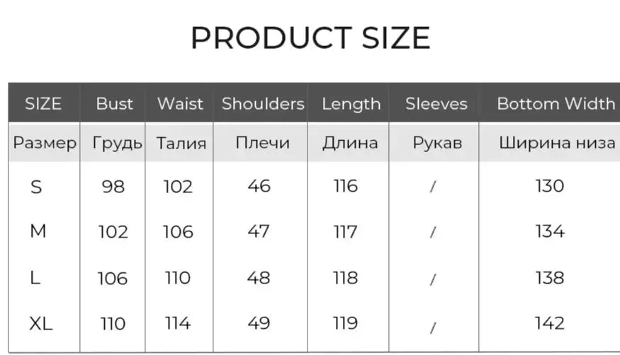 Product size chart displaying measurements for S, M, L, and XL including bust, waist, shoulders, length, and bottom width | SuzzaneMarket