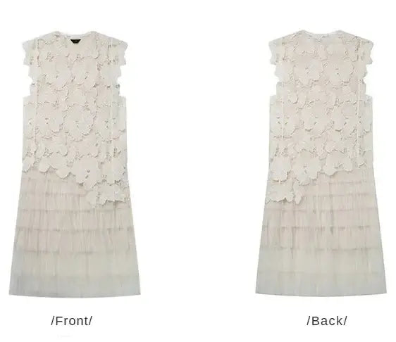 Romantique Dentelle et Transparence robe créateur en polyester, détail devant et dos | SuzzaneMarket