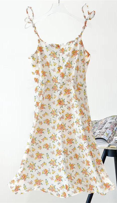 Robe Voile de Coton avec imprimé floral, coupe ajustée et brides nouées |SuzzaneMarket