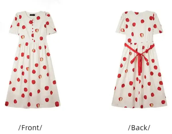 Robe Fraiche Coton - MODII - robe à pois rouges, manches bouffantes, longueur sous le genou |SuzzaneMarket