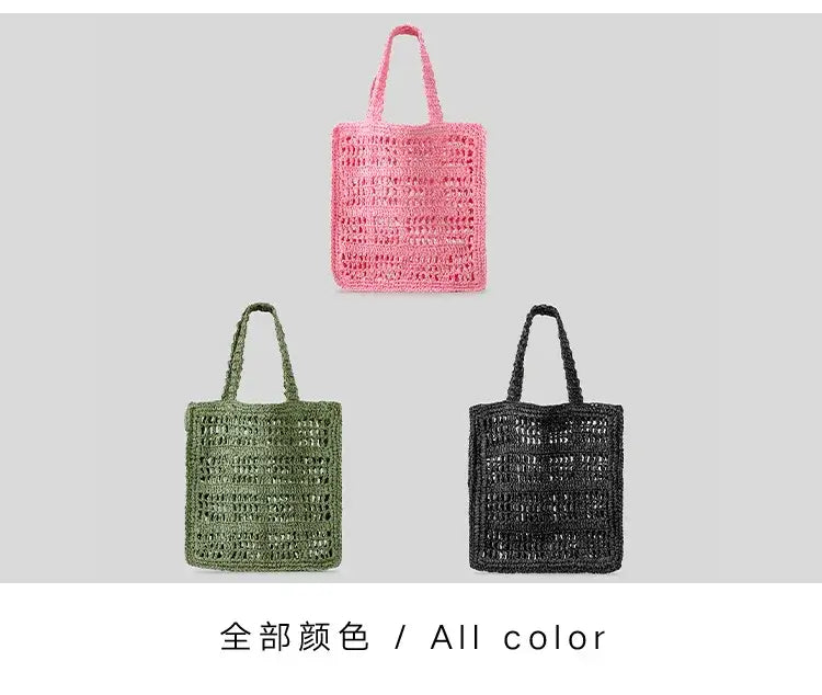 Grand Fourre-tout Paille PALLI in pink, green, and black - Non doublé, ouvert, tressé pour un look tendance.
