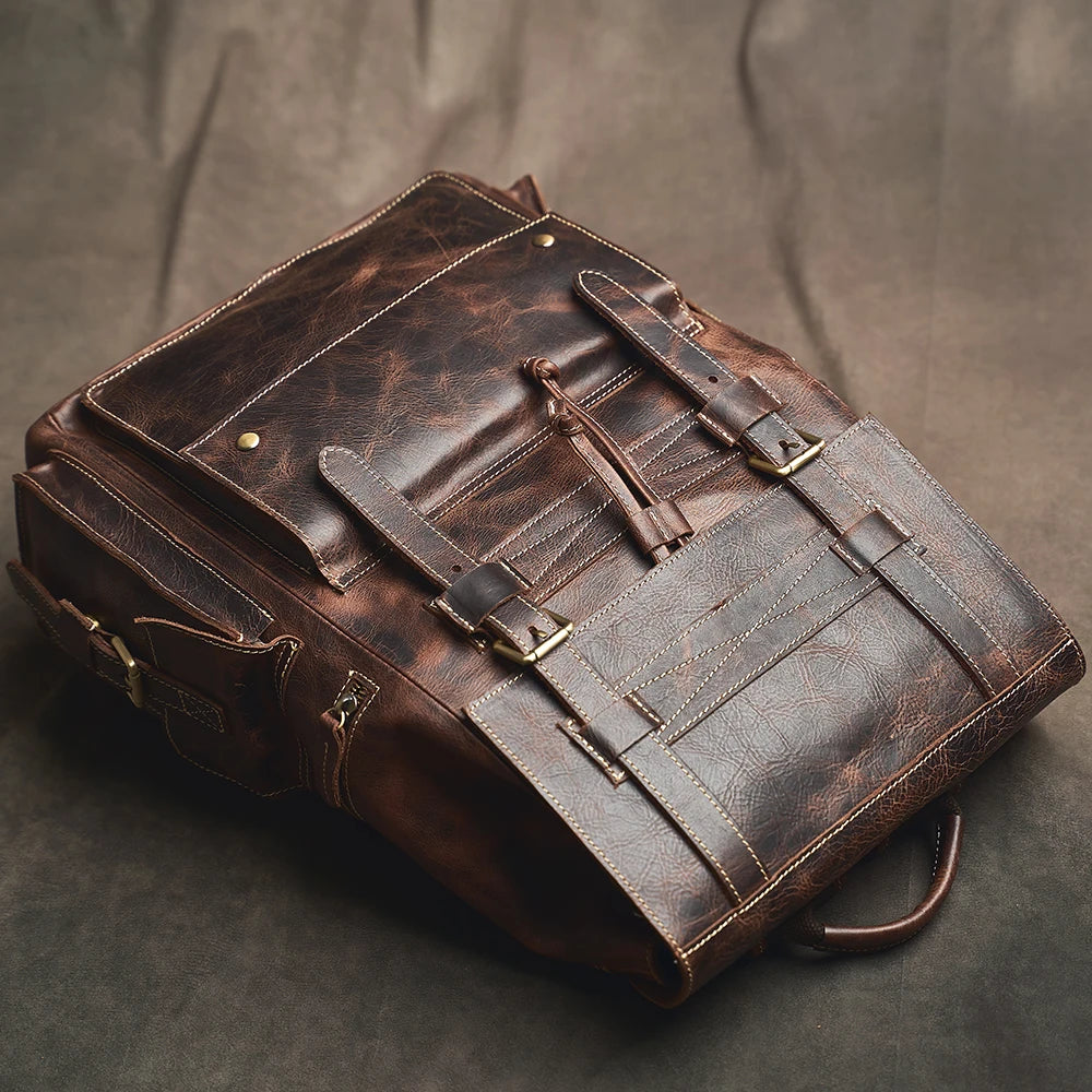 Sac à Dos Ojima en Cuir Véritable, Dark Coffee