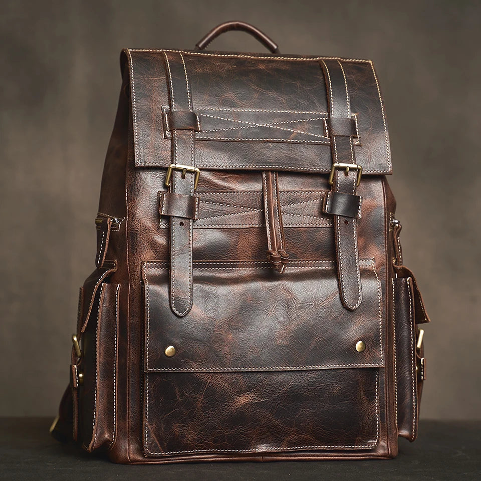 Sac à Dos Ojima en Cuir Véritable, Dark Coffee