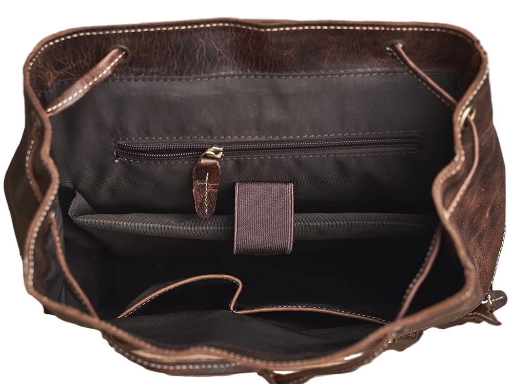 Sac à Dos Ojima en Cuir Véritable, Dark Coffee Intérieur