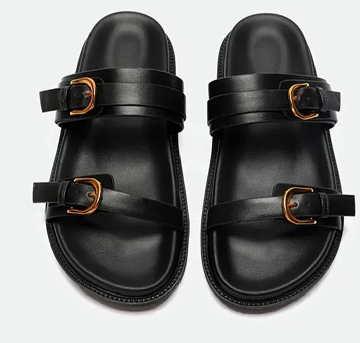 Claquette Gladiator Plateforme JUKI en cuir synthétique, double bride, semelle compensée | SuzzaneMarket