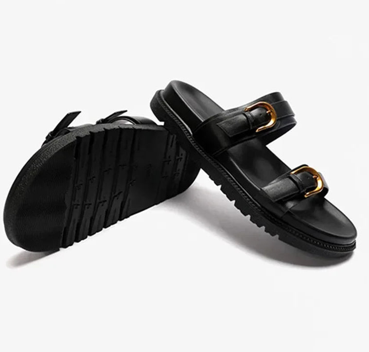 Claquette Gladiator Plateforme JUKI en cuir synthétique, double bride, semelle compensée | SuzzaneMarket