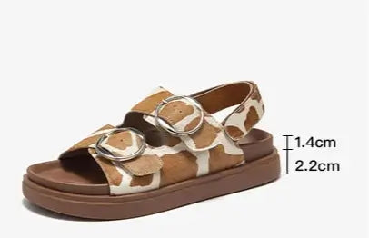 Sandales Cuir Poulain LASO en couleur léopard, double brides et semelle épaisse | SuzzaneMarket