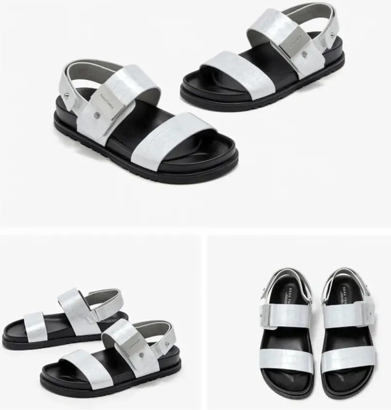 Sandales Gladiator Cuir Frappé en blanc avec larges brides et bride talon réglable - LEEO |SuzzaneMarket