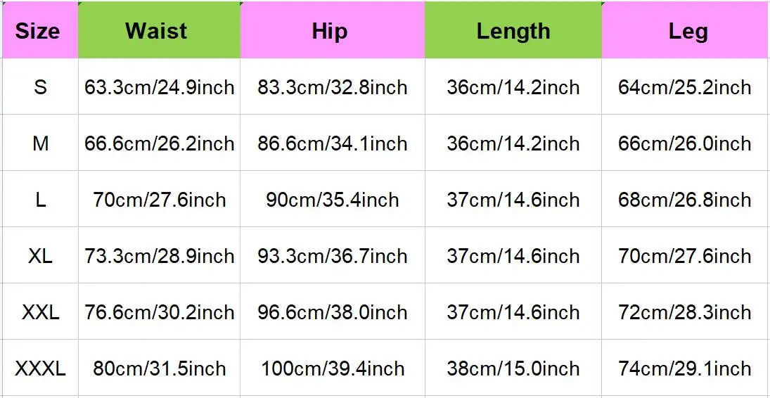 Tableau des tailles pour short en cuir THIBA - mesures des tailles S à XXXL | SuzzaneMarket