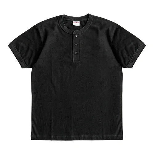 T-Shirt Col Henry 100% Coton Haute Qualité Noir